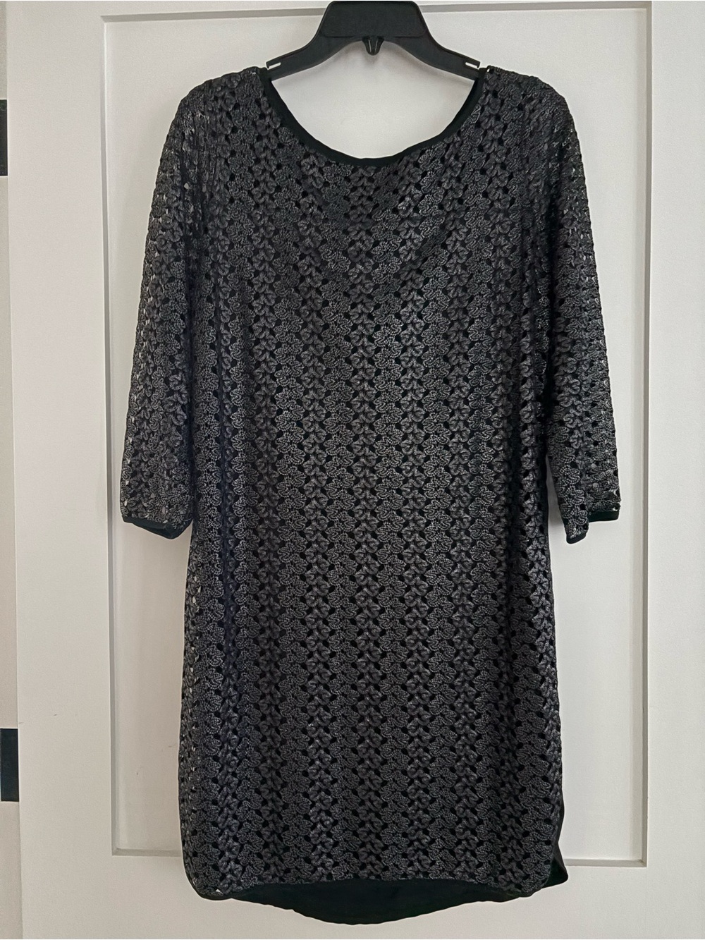 Hale Bob Black Crochet-Texture Shift Dress size small